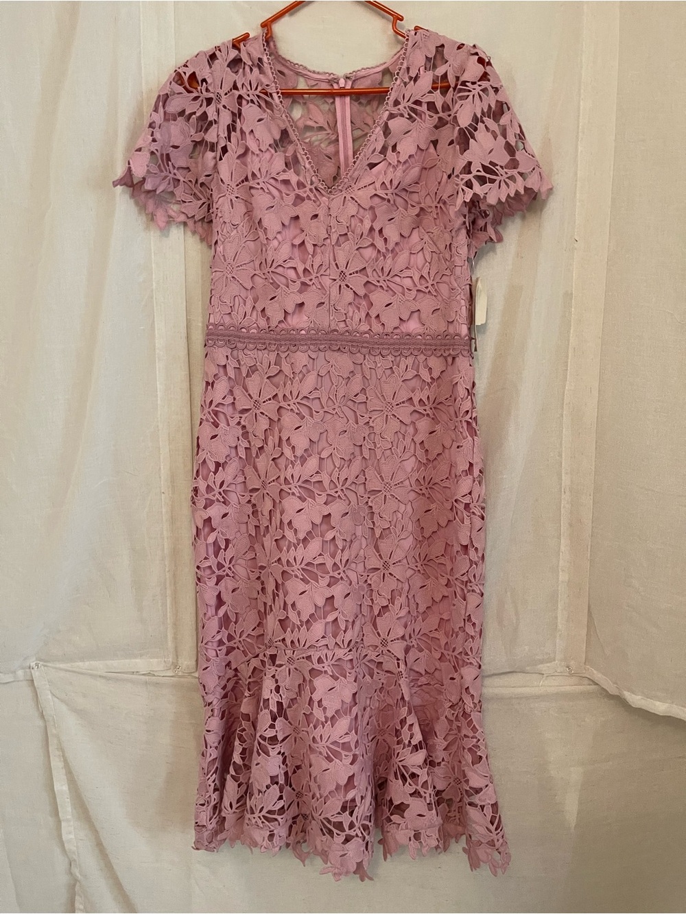 Shoshanna Dusty Rose Floral Lace Midi Dress